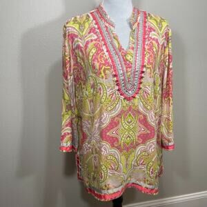 Charter Club Women's Beaded Ribbon Embellished Tunic XL Resortwear Coastal